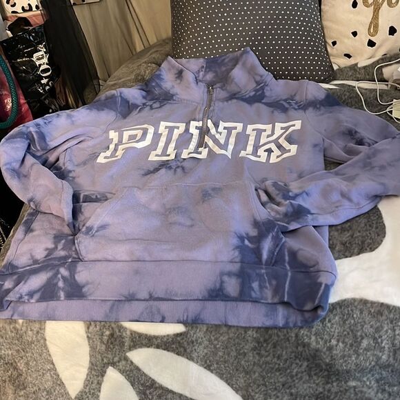 Victoria’s Secret PINK purple tie dye quarter zip Edl campus sweatshirt top med - Picture 5 of 5